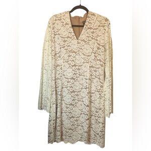 Taylor Ivory White Lace Overlay Bell Sleeve Dress Size 16